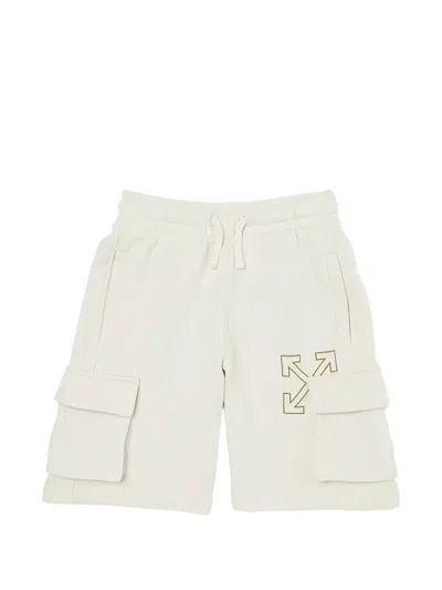 Off-white Kids' Arrow-logo Cargo Shorts In White