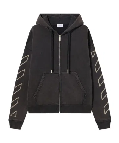 Off-white Arrow-print Zip-up Hoodie In Black