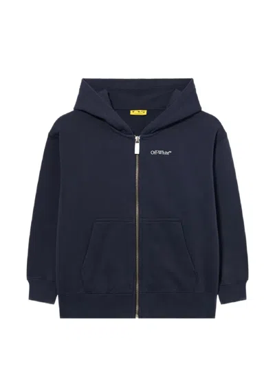 Off-white Kids' Arrow-print Zip-up Hoodie In Blue