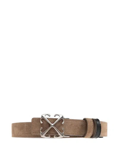 Off-white Arrows Buckle Suede Belt In Burgundy