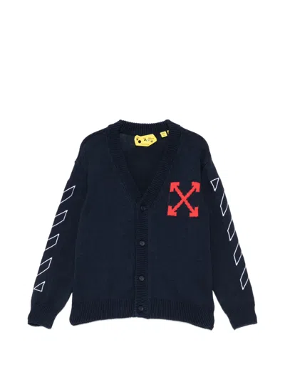 Off-white Kids' Arrows Diag-stripe Cardigan In Blue