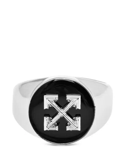 Off-white Arrows Enamel Signet Ring In Transparent