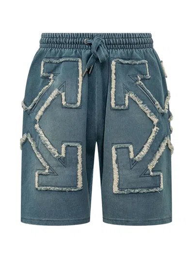 Off-white Frayed Detailed Denim Shorts In Blue