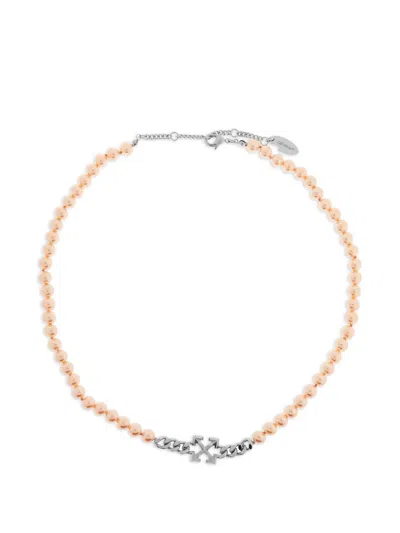 Off-white Arrows Glass-pearl Necklace In Brown