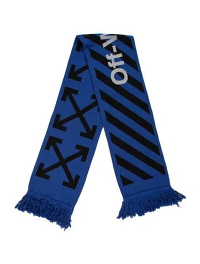 Pre-owned Off-white Arrows Intarsia Striped Scarf In Black/blue