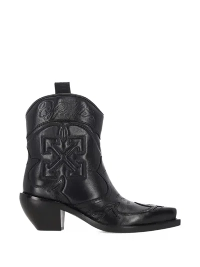 Off-white Arrows-motif Embroidered Leather Boots In Black