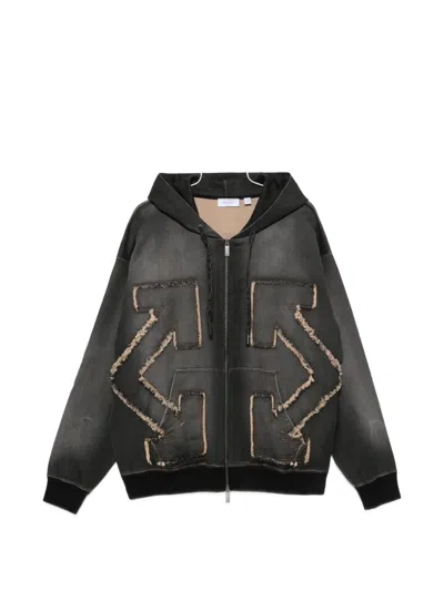 Off-white Arrows-patchwork Zip-up Hoodie In Black