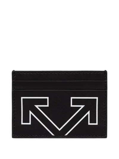 Off-white Arrows-print Leather Card Holder In Black