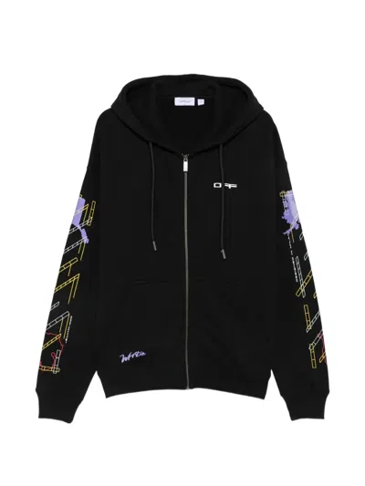 Off-white Arrows-print Zip-up Hoodie In Black