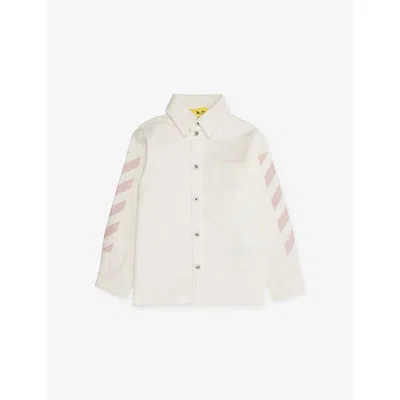 Off-white Kids' Ass Arrow-print Denim Shirt 8- In Neutral