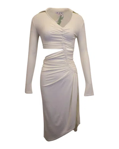 Off-white Asymmetric Cutout Ruched Stretch Dress In Cream Viscose In White