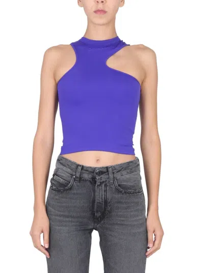 Off-white Embroidered-logo Asymmetric Tank Top In Purple