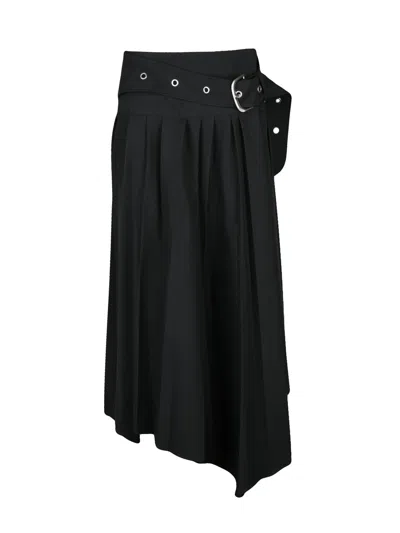 Off-white Asymmetric Pleated Black Skirt With Wide Waistband And Snap Closure