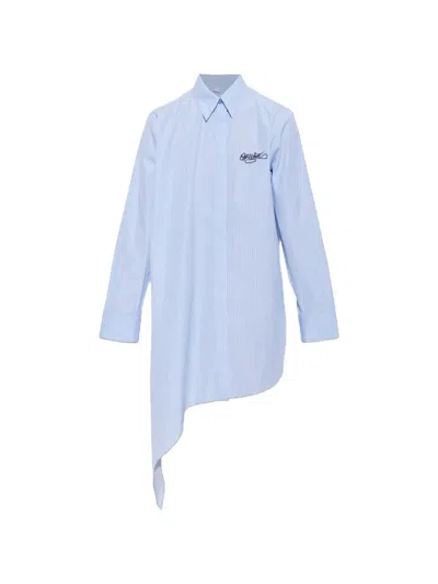 Off-white Asymmetric Striped Shirt Mini Dress In Blue