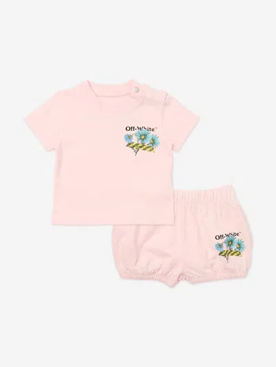 Off-white Baby Girls Daisy Tape Jersey Short Set In Pink