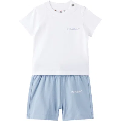Off-white Baby White & Blue Scribble Diag Jersey T-shirt & Shorts Set In Animal Print