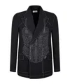 Off-white Inspired Stretch Blazer In Polyester Wool Blend In Black