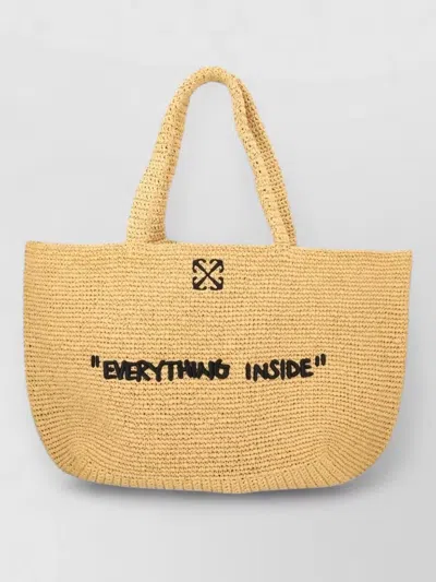 Off-white Beach Bag Dual Handles Woven Texture In Yellow