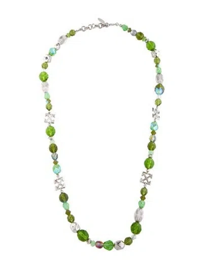 Pre-owned Off-white Bead Strand Necklace, 26" In Green