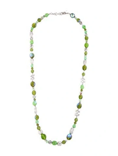 Pre-owned Off-white Bead Strand Necklace, 28" In Green