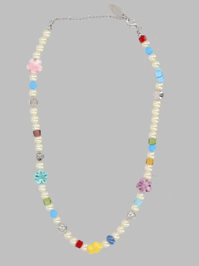 Off-white Beaded Charm Necklace In Multi