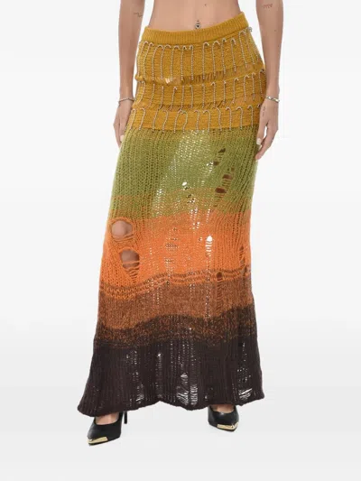 Off-white Bead-embellished Distressed-knit Maxi Skirt In Multi