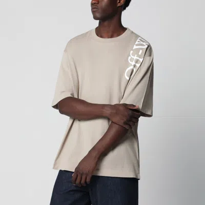 Off-white Beige Cotton Crewneck Tshirt With Printed Logo In Neutral