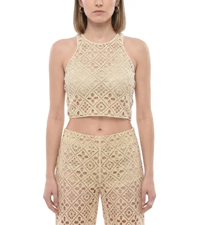 Off-white Beige Crochet Halter Neck Top In Neutral