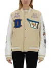 Off-white Beige Graphic Mandarin Collar Jacket In Beige
