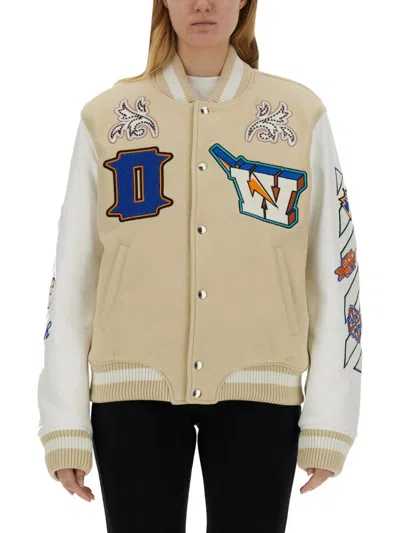 OFF-WHITE BEIGE GRAPHIC MANDARIN COLLAR JACKET