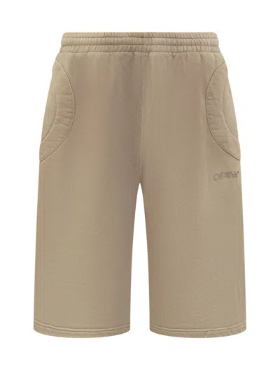 OFF-WHITE MEN BEIGE LOGO SHORTS