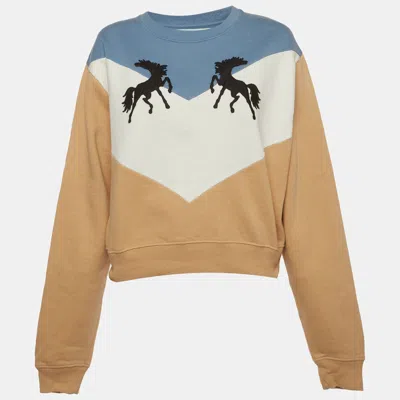 Pre-owned Off-white Beige Twisting Horse Knit Cropped Sweatshirt S In Sand