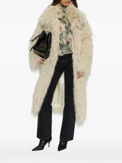 Off-white Belted Faux-fur Coat In Neutral