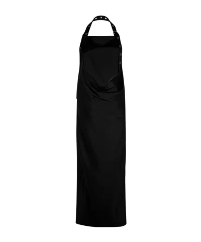 Off-white Belted Satin Halter Neck Evening Maxi Dress In Black