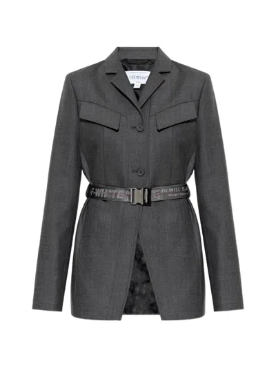 Off-white Belted Wool Blazer In Purple