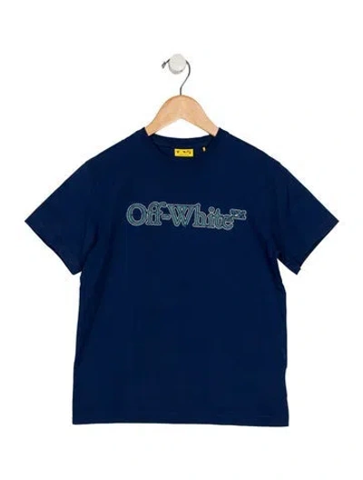 Pre-owned Off-white Kids' Big Bookish Crackle Logo T-shirt In Blue