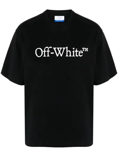 Off-white Black Oversized T-shirt With Contrasting Logo Lettering Print In Cotton Man
