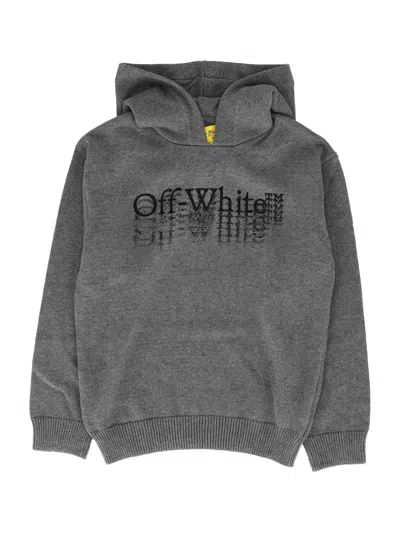 Off-white Big Bookish Stamp Knit Hoodie In Gray