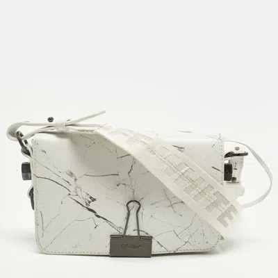 Pre-owned Off-white Binder Clip Marble Print White/grey Leather Crossbody Bag