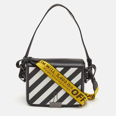 Pre-owned Off-white Binder Clip Medium Black/white Leather Diagonal Print Flap Shoulder Bag