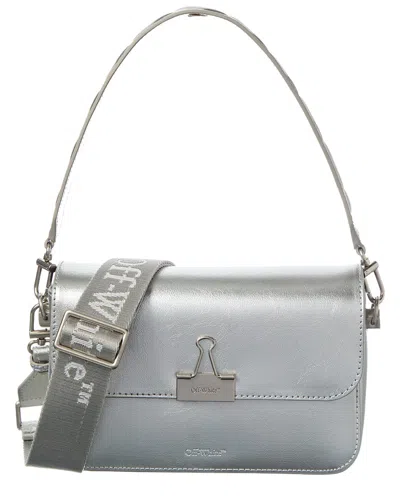 Off-white Binder Medium Leather Clutch In Silver