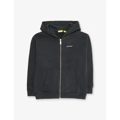 Off-white Kids' Black Arrow Mono Full-zip Cotton-jersey Hoody 6-10