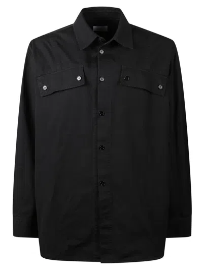 Off-white Black Button-up Shirt With Classic Collar And Structured Silhouette