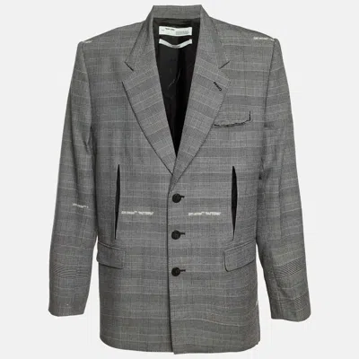 Pre-owned Off-white Black Checked Wool Blend Constructed Oversized Blazer L