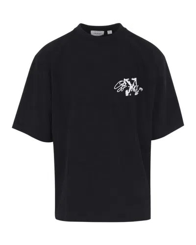 Off-white Black Cotton Arrows Embroidered T-shirt In Multi