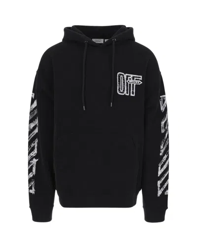 OFF-WHITE BLACK COTTON DIAGONALS HOODED SWEATSHIRT
