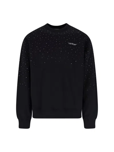 Off-white Black Cotton Logo Sweatshirt With Strass
