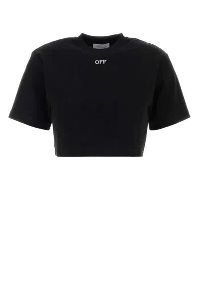 Off-white Black Crew Neck Logo Crop T-shirt In Blue