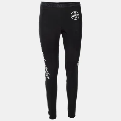 Pre-owned Off-white Black Diagonal Logo Print Jersey Leggings M