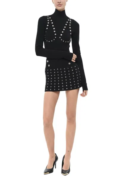 Off-white Black Embellished Turtle Neck Mini Dress